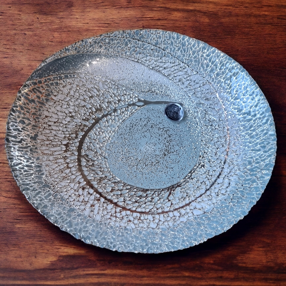 Akcam Metallic Silver & Blue Beautiful Hand  Made Abstract 12" Bowl